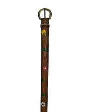 Vintage Hand Painted Leather Belt Floral Tooled Brown 32" Small