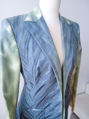 Roberto Cavalli Vintage SS2001 Collection Teal Gold Cupro Denim Blazer RARE