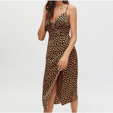 Urban Outfitters Dress Heart Mariah Midi Y2K Black Orange Lace Up 90's Slit XS