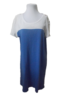 NICOLE MILLER White & Blue w/ Gold Button Detail Short Sleeve T-Shirt Dress  XL | eBay