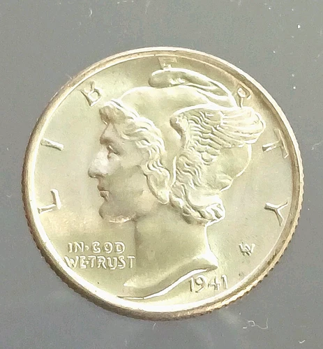 1941-D Mercury Dime Full Bands Good Fields Luster Rim Toning