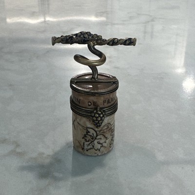 LIMOGE Peint Main France Trinket Box Cork Screw Wine Limoge