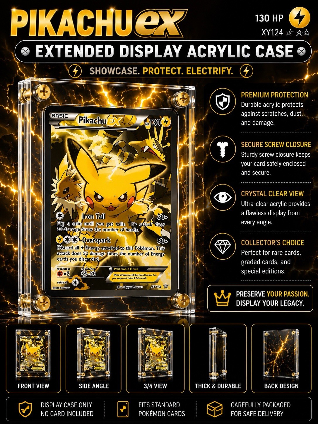 Pikachu EX XY124 XY Black Star Promo Extended Display Acrylic Case