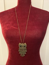 Articulated Gold Tone Owl Pendant Necklace Facet Glass Black Eyes 30 Chain 53