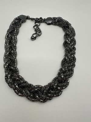 EXPRESS signed Statement Necklace Gunmetal Braided Chain Chunky Twisted 16''
