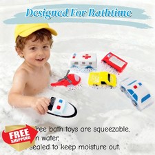 Silicone Bath Toys 6 Pcs No Holes, Mold Free Baby Cars Sealed Floating