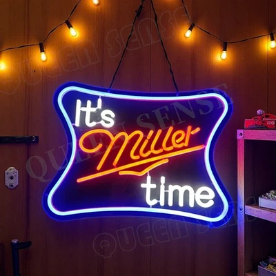 It's Miller Time Beer Bar LED Neon Sign With Dimmer USB Powered Adjustable Light
