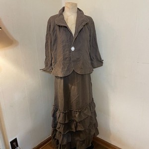 Vintage y2k TWO WISHES Linen Romantic Ruffled Skirt Jacket SET M
