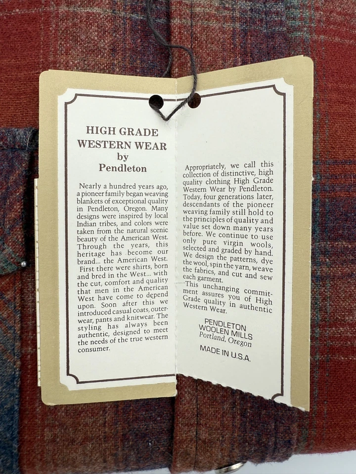 VTG Pendleton High Grade Western Wear Pearl Snap Wool Plaid Shirt M Flannel New - Image 2 of 4