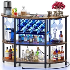 Bar Cart with Power Outlet Easy to Assemble, LED Home Bar Cabinet for Liquor,...