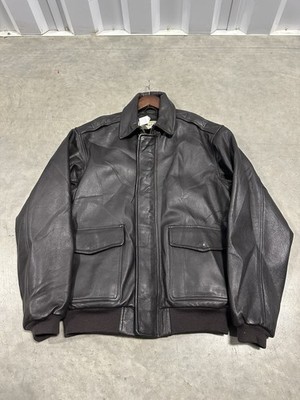 Vintage LL Bean Black Goat Skin Leather Bomber Jacket Mens L Tall 