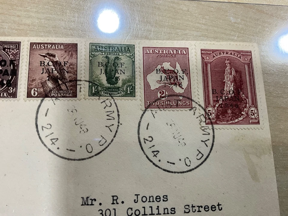 Australia B.C.O.F. Japan 1946 Overprint Cover + stamps scares N17 - Image 4 of 4