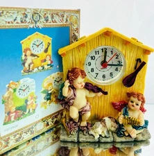 Vintage Baby Cherub Musical Figurine Quartz Alarm Clock New In Box Nursery Decor