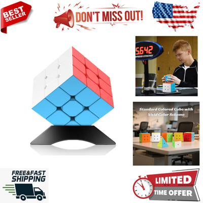 3x3 Speed Cube Stickerless with Stand & Tutorial: Problem-Solving Brain Teaser,