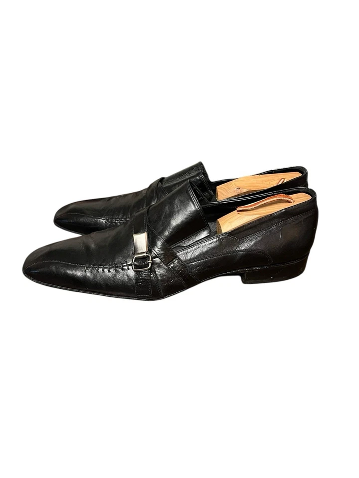Bacco Bucci Men’s Black Leather Dressy Shoes Loafer Buckle Size 11.5 Made Italy - Image 2 of 4