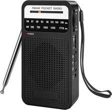Portable AM FM Radio Compact Transistor Radio Pocket Radio HD Speaker Black New