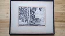 "Elms by the Lake" signed original etching by Luigi Lucioni, S.A.E.