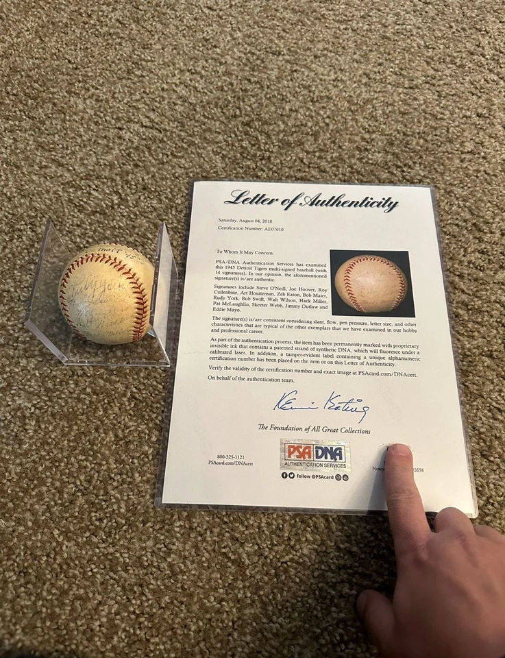 1945 Detroit Tigers World Series Champs Team Signed Baseball PSA DNA COA - Image 2 of 4