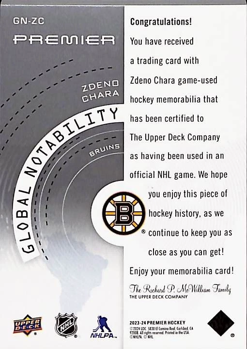 2023-24 Upper Deck Premier Global Notability Patch Zdeno Chara /25 #GN-ZC Bruins - Image 3 of 4