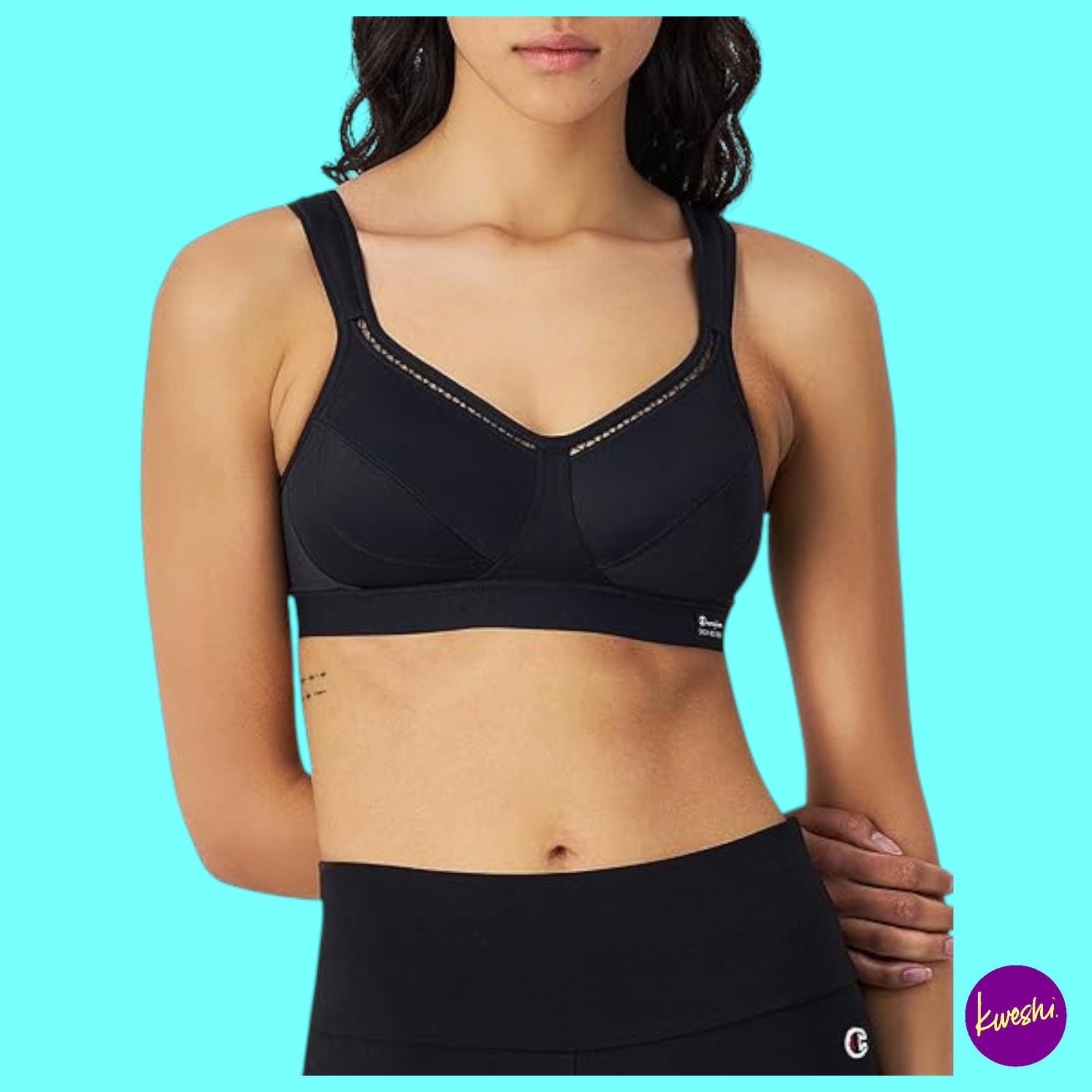 CHAMPION Women's Shock Absorber SN102 Active Classic Support Bra, Black, UK 32DD