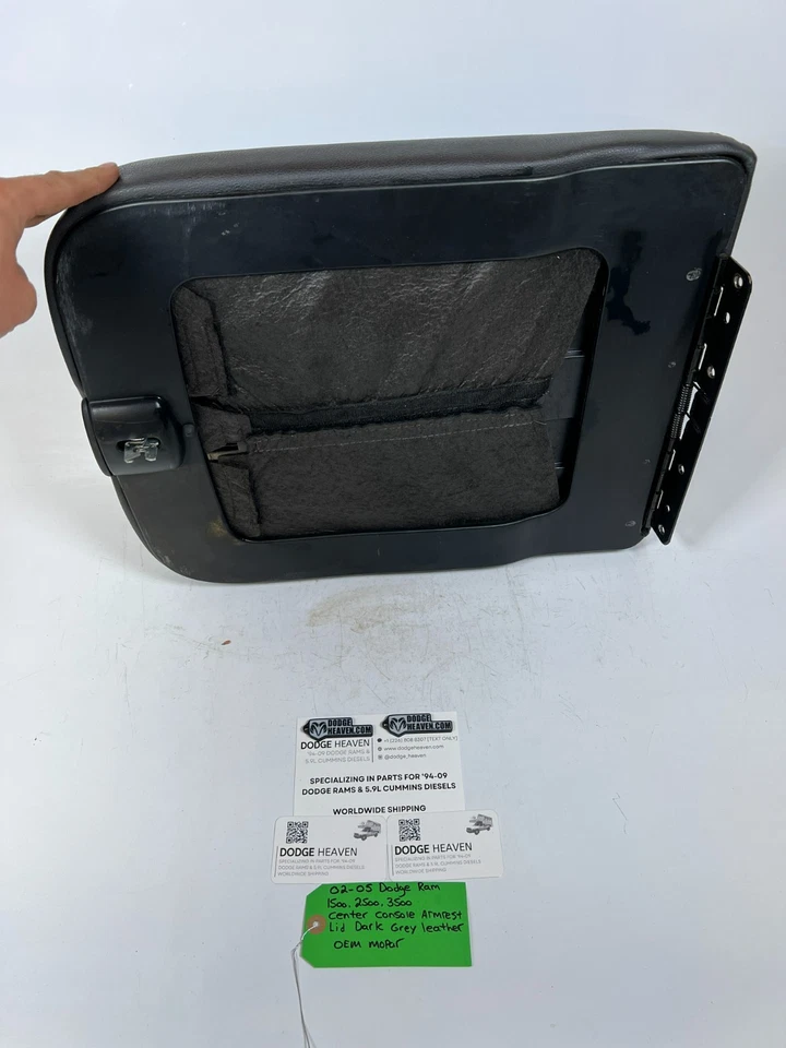Dodge Ram 1500-3500 2002-2005 OEM consola central reposabrazos tapa cuero gris oscuro Foto 4 de 4