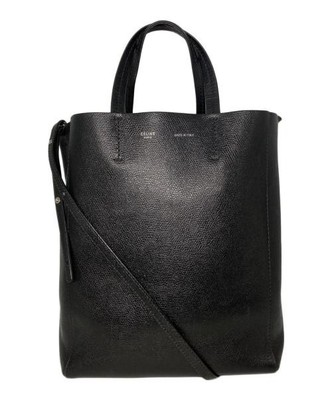 CELINE Vertical Cabas Small 2Way Tote Bag Black Cow Leather 176183
