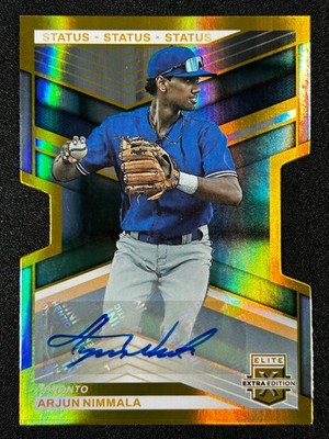Arjun Nimmala 2023 Panini Elite Extra Edition Gold Die Cut AUTO /10 BLUE JAYS