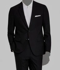 Hugo Boss Men's Black Solid Modern-Fit Wool Blend Suit Jacket Size 44R