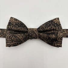 Paisley Silk Butterfly Bow Tie Necktie Black Taupe Adjustable Mens