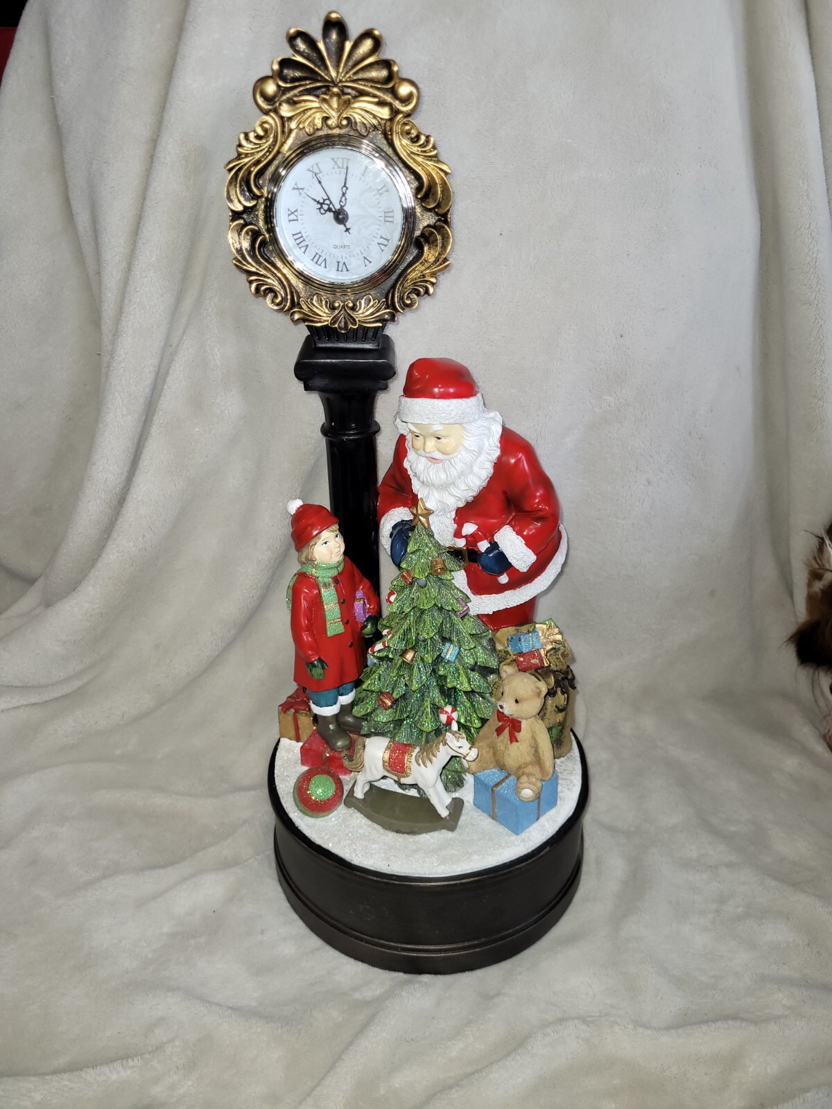 Santa Holiday Clock LED Christmas Tree Figure Table Sculpture Centerpiece Decor