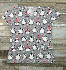 Womens S Willow Brook scrub top penguin winter gray Nurse Medical