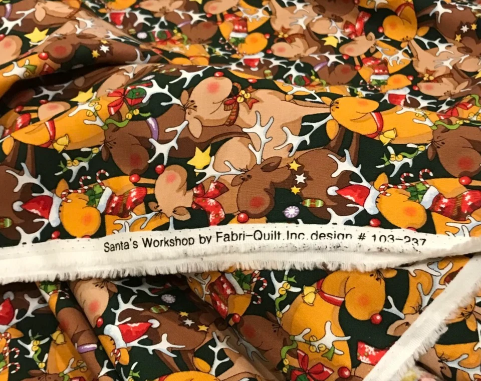 Reno de Papá Noel *Embalado*Sombreros Rojos * Edredón de Fábrica * Remanente 100% Algodón * 8" X 22" Foto 4 de 4