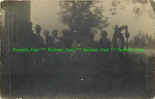 RPPC ca 1910 Several People Outdoors Residential Possible Small Gas or Oil Drill