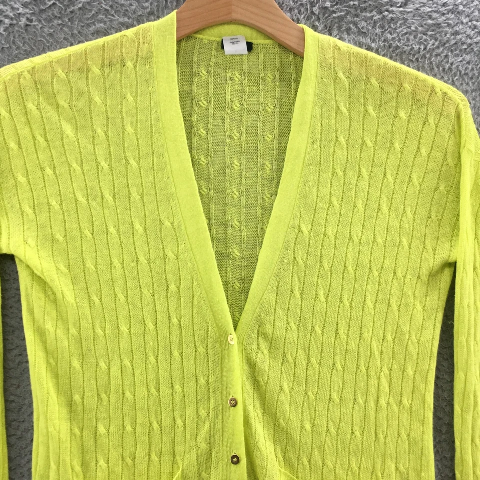 JCrew Butto 前开衫毛衣女式 S 黄色电缆针织长袖休闲 — 第 2/4 张图片