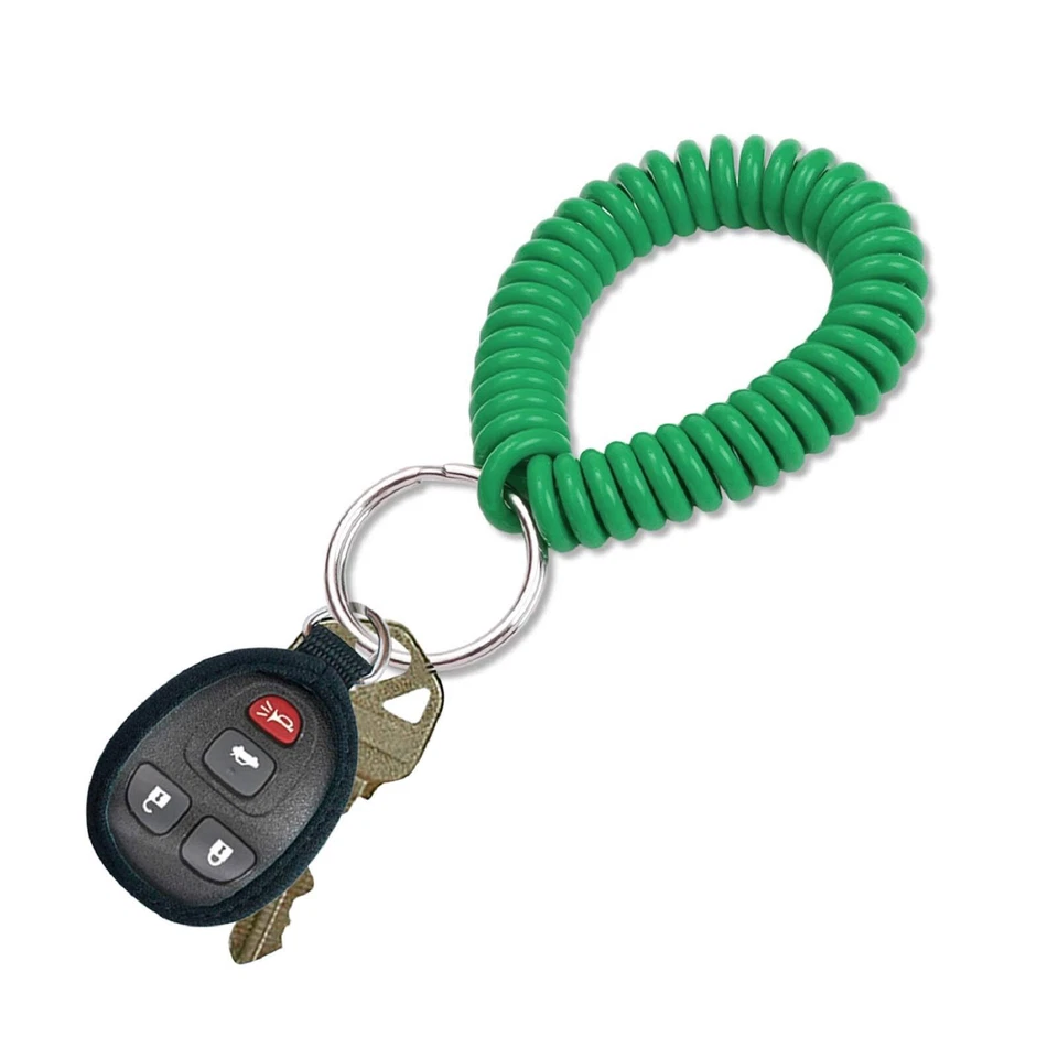 Green Spiral Wrist Coil with Steel Key Ring Flexible Stretches to 12” 10 PK - Image 3 of 4