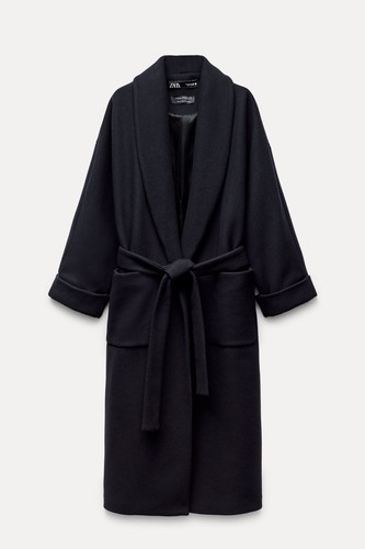 ZARA VENTED MANTECO WOOL OVERSIZED COAT , NAVY BLUE | 8660/741, SMALL