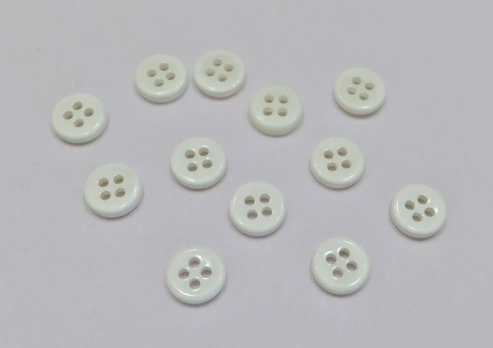 Set 12 Vintage Off White Pearly Shell Buttons Tiny 3/8" 4-Hole Flat - Image 3 of 4