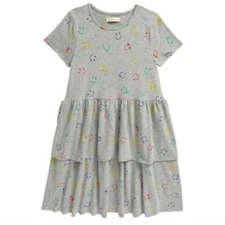 TUCKER + TATE Rainbow Smiley Face Heart Emoji Ruffle Tier T-Shirt Dress 7 GIRLS