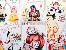 Set of 9 Vintage Retro 1950's Thanksgiving Quilt Cotton FABRIC Panels