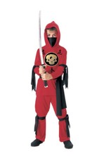 New-Red Black Ninja Child s Halloween Costume Full Complete Outfit Sz. Sm. 4-6