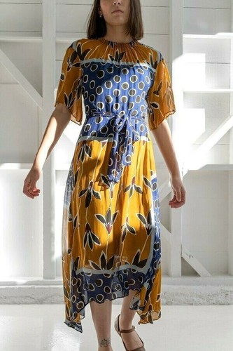 Zara Printed Midi Dress With Belt High Low Size SMALL Ref 2529 790 RRP £89.99 - Picture 3 of 10