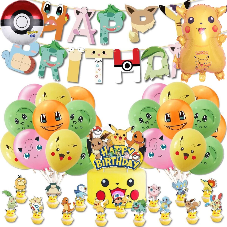 Pokemon Kids Birthday Party Decorations Party Set Pikachu Cake Topper Foil Balloon - Image 2 of 4