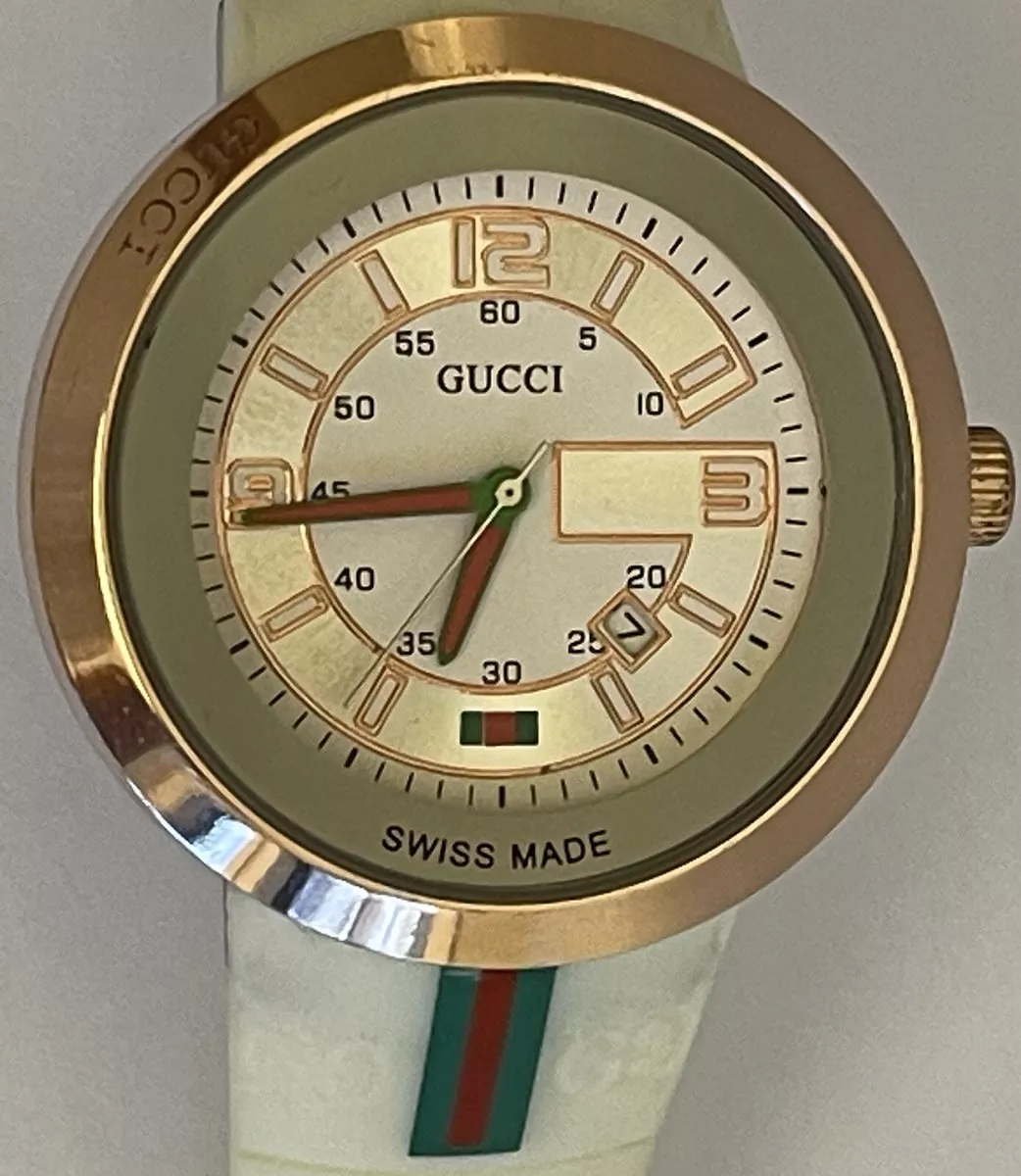EUC Gucci Ref. 1142 White Rubber Strap Digital Men s Swiss Watch New Battery