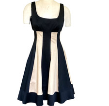Maggy London Cocktail Party Dress Black  Beige/Gold Panels Sz 8 18M