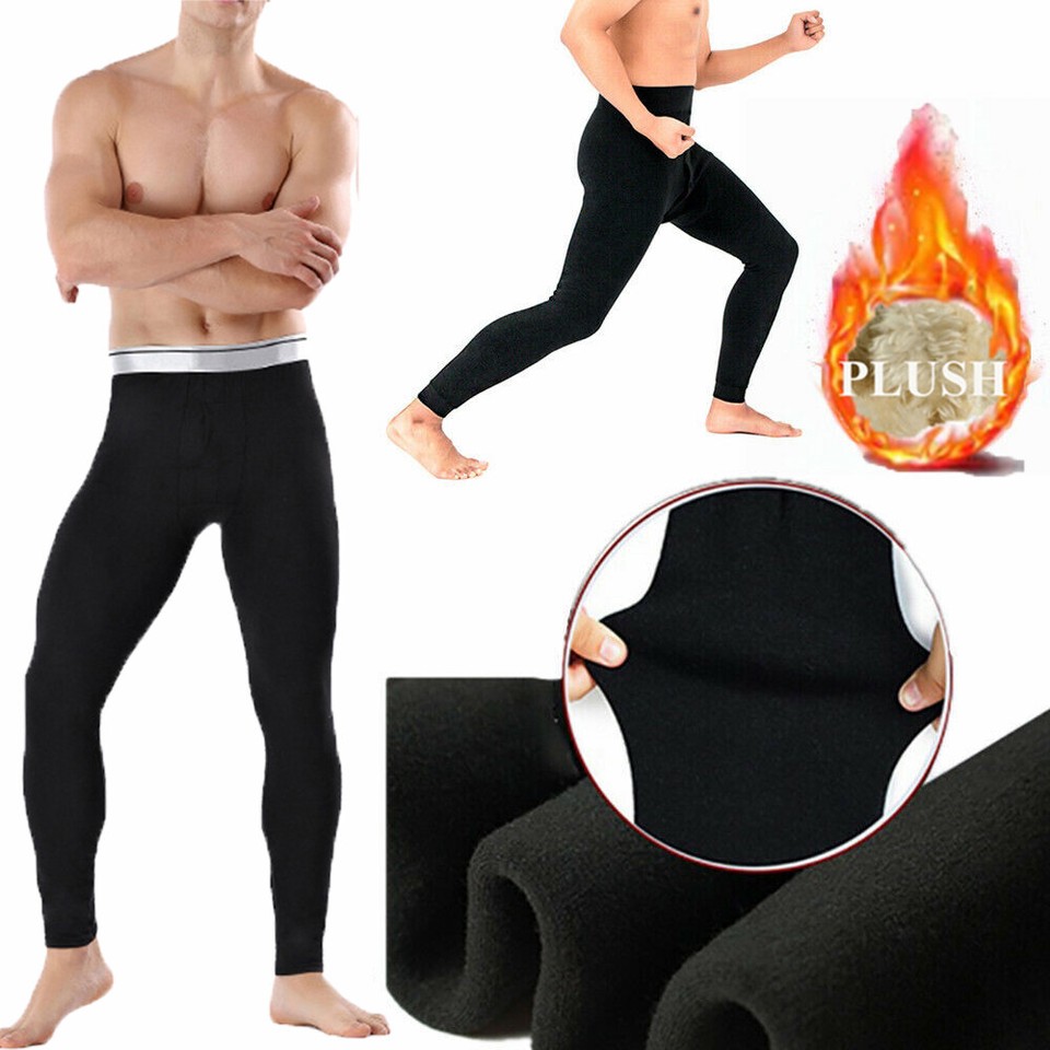 Para hombres Invierno Forrado en Lanza Elástico Cálido Térmico Largo Johns Legging Ropa Interior Pantalones