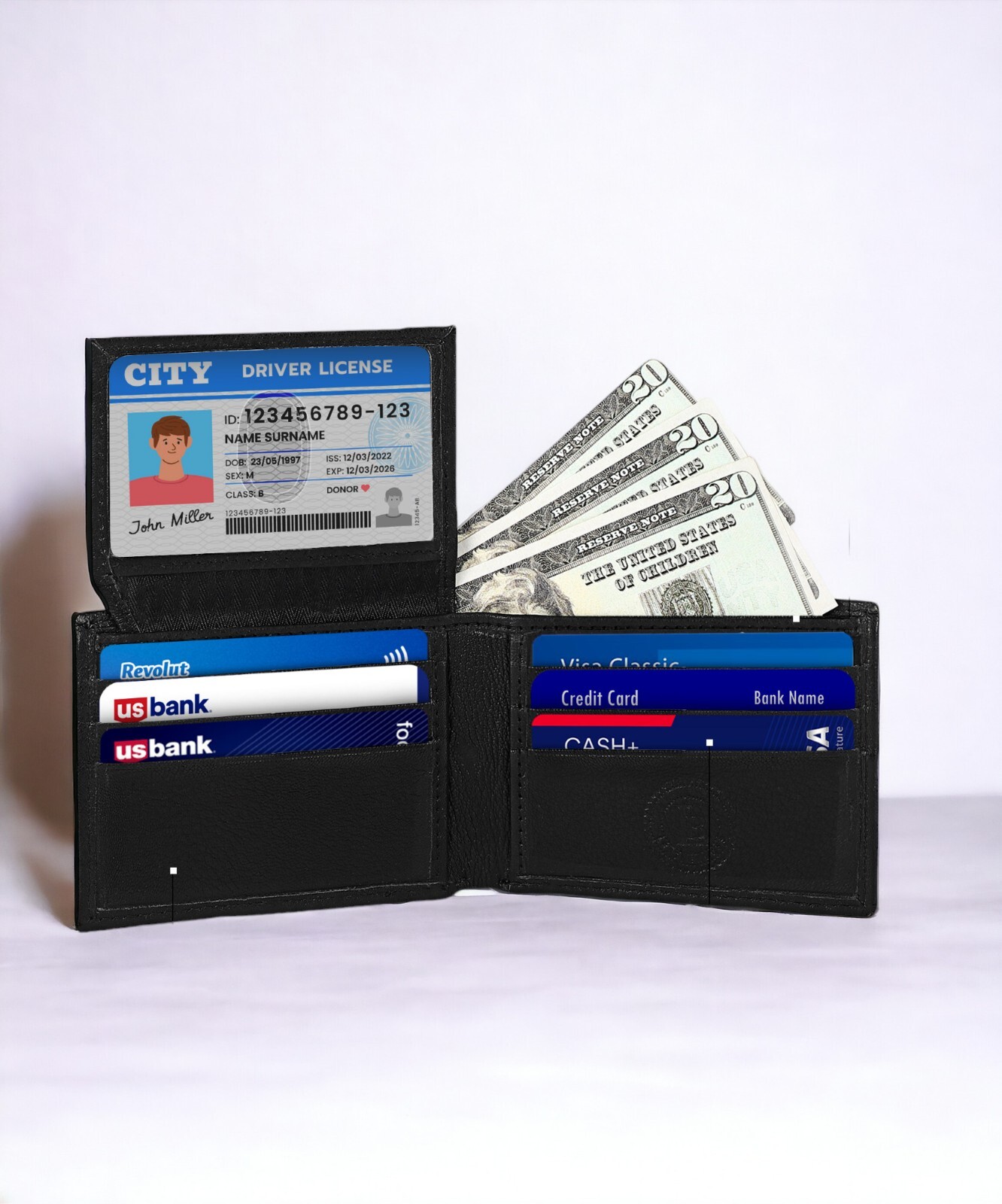 Leatherboss Genuine Leather Men Slim Credit Card Holder Bifold Wallet, Black