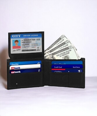 Leatherboss Genuine Leather Men Slim Credit Card Holder Bifold Wallet, Black