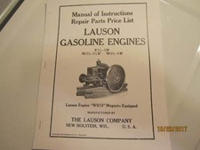 1938 Lauson W, WA, WB Gas Engine Instruction Parts  Manual 
