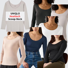 UNIQLO Heattech Scoop-Neck T Long-Sleeve XS-3XL Black Gray White Women Japan