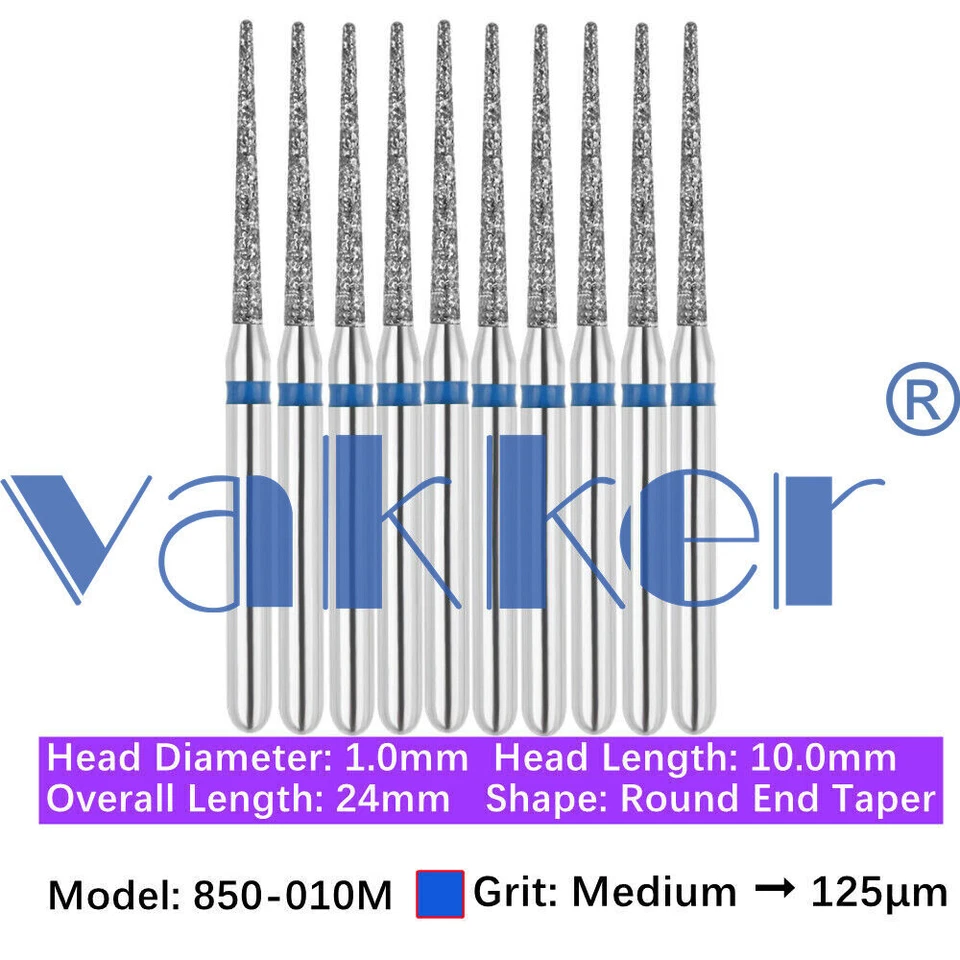 10pc/pk Vakker Dental FG Diamond Burs Round Long/ Round End Taper for High Speed - Image 3 of 4